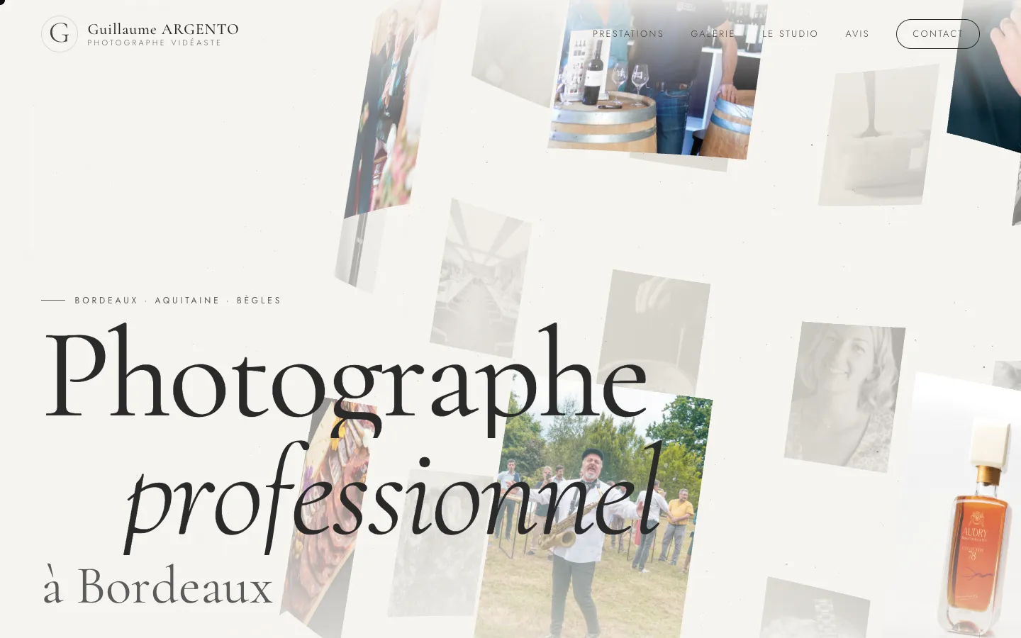 Page d’accueil du site de Guillaume Argento, photographe vidéaste à Bordeaux