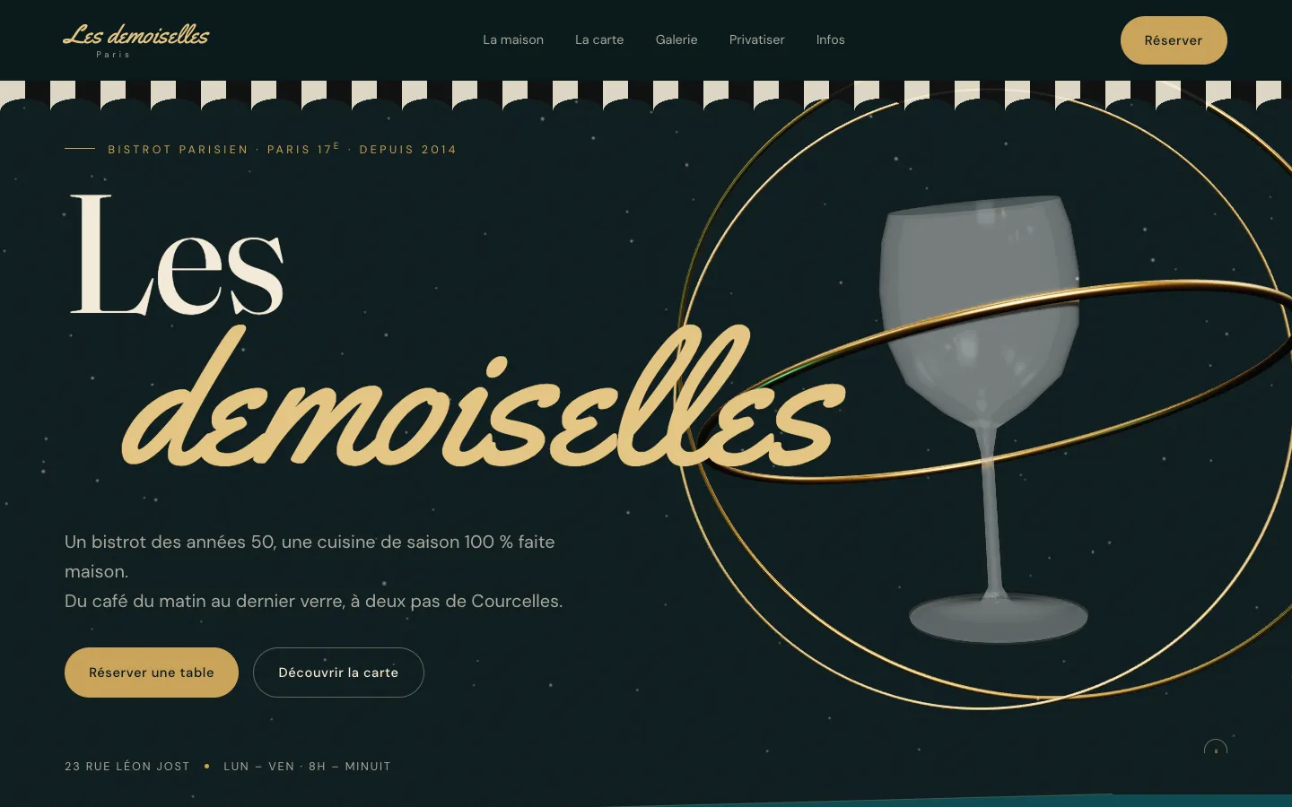Page d’accueil du site Les Demoiselles, bistrot parisien dans le 17e