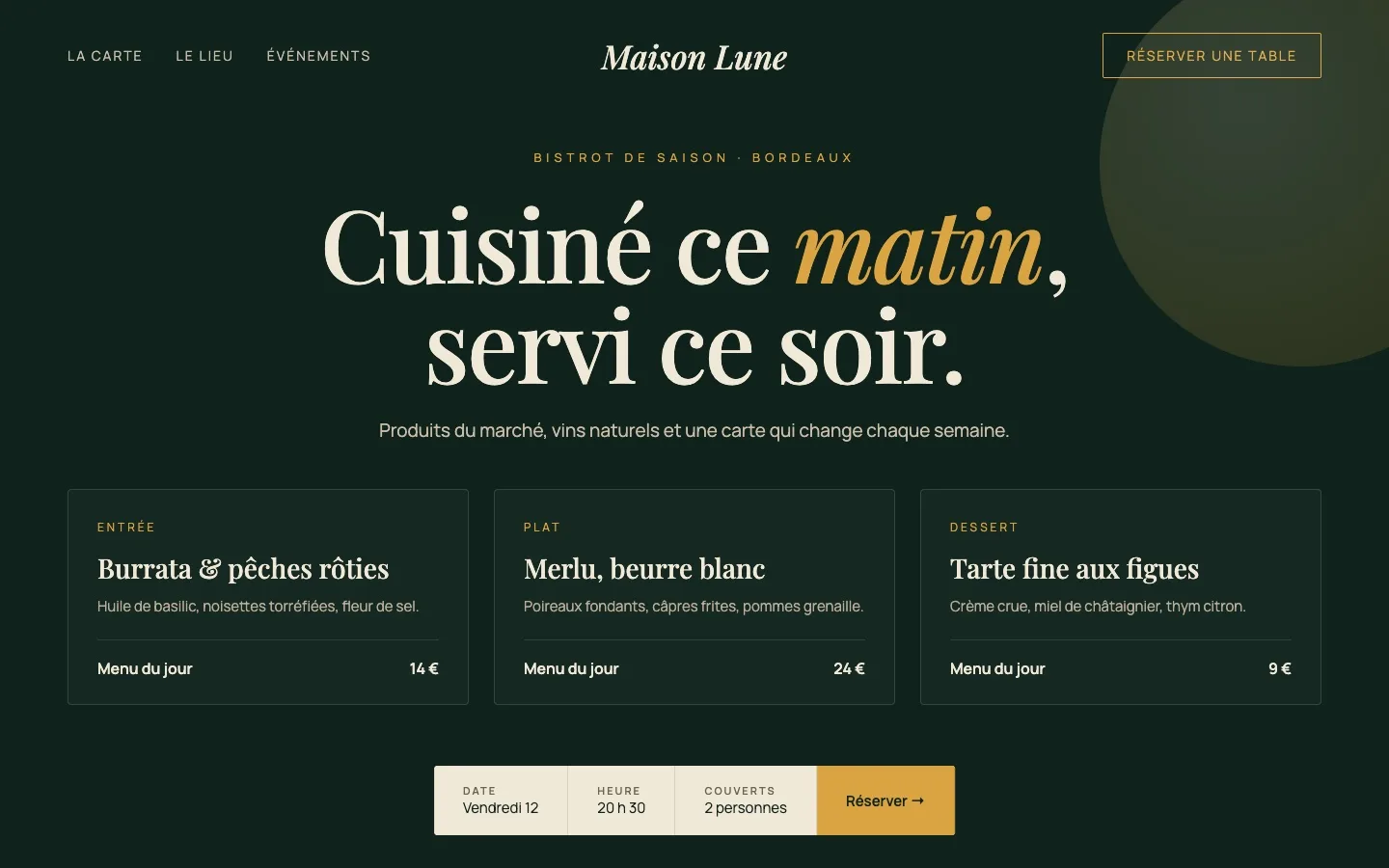 Concept de site pour un bistrot